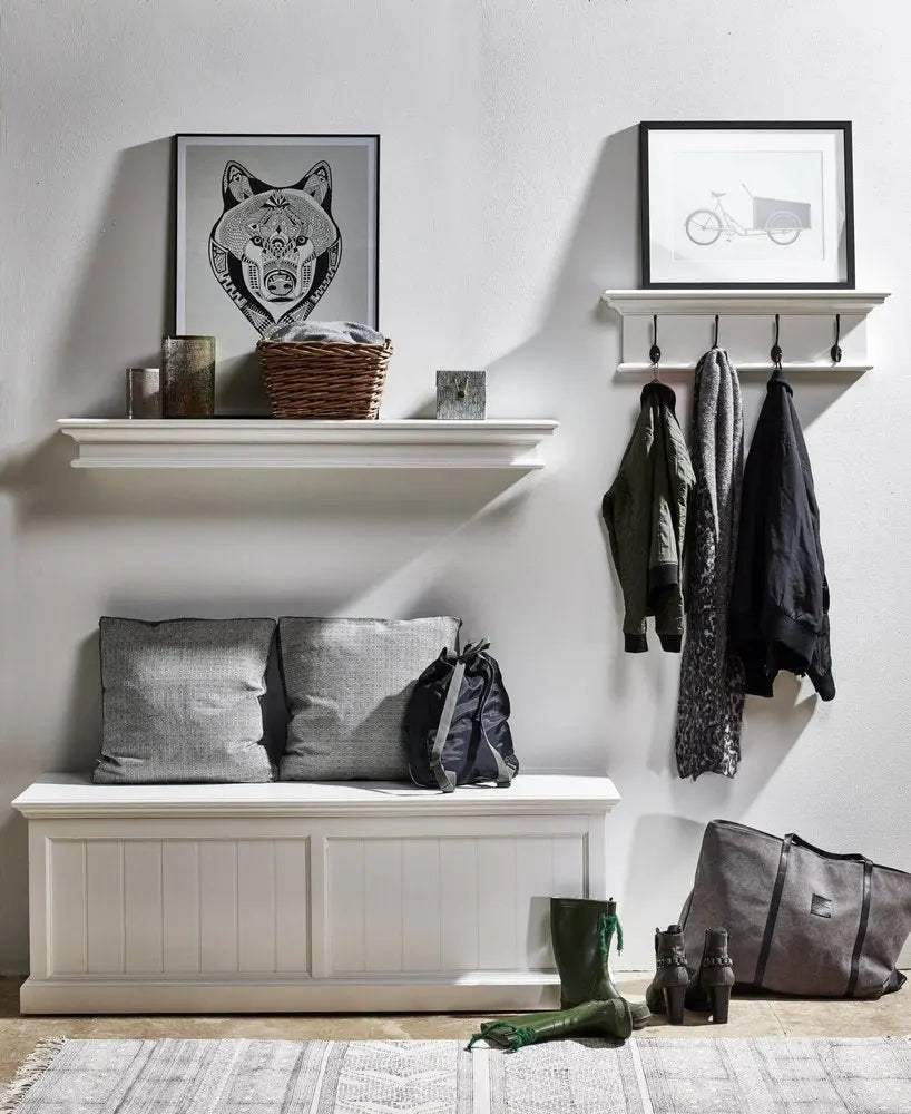 28" Classic White Wood Four Hook Hanging Coat Rack HomeRoots