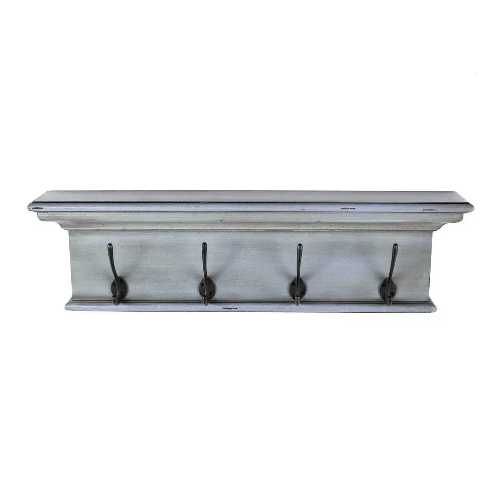 28" Black And Blue Solid Wood Four Hook Wall Mount Coat Rack