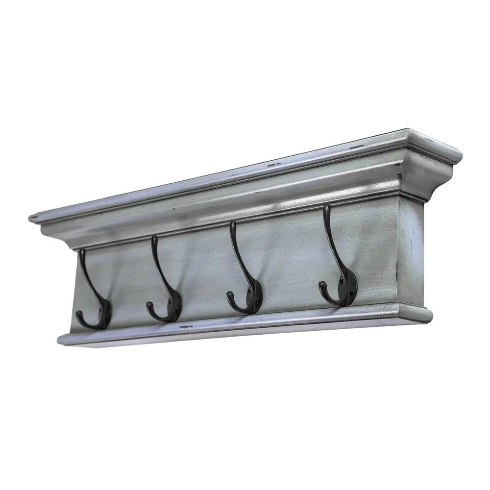 28" Black And Blue Solid Wood Four Hook Wall Mount Coat Rack HomeRoots