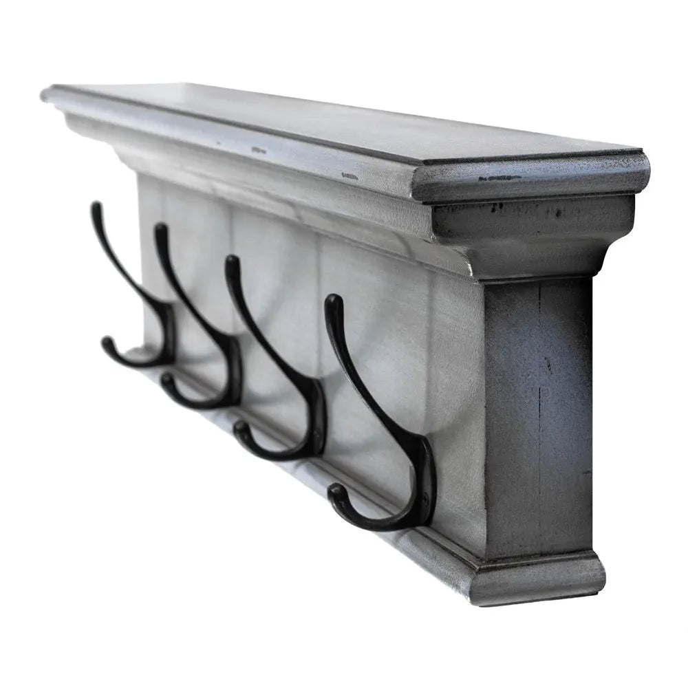 28" Black And Blue Solid Wood Four Hook Wall Mount Coat Rack HomeRoots