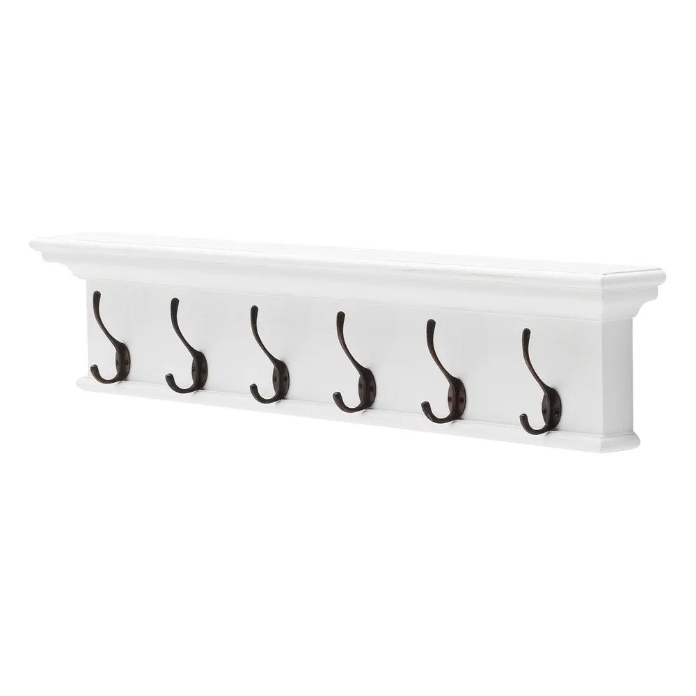 39" Classic White Wood Six Hook Hanging Coat Rack HomeRoots