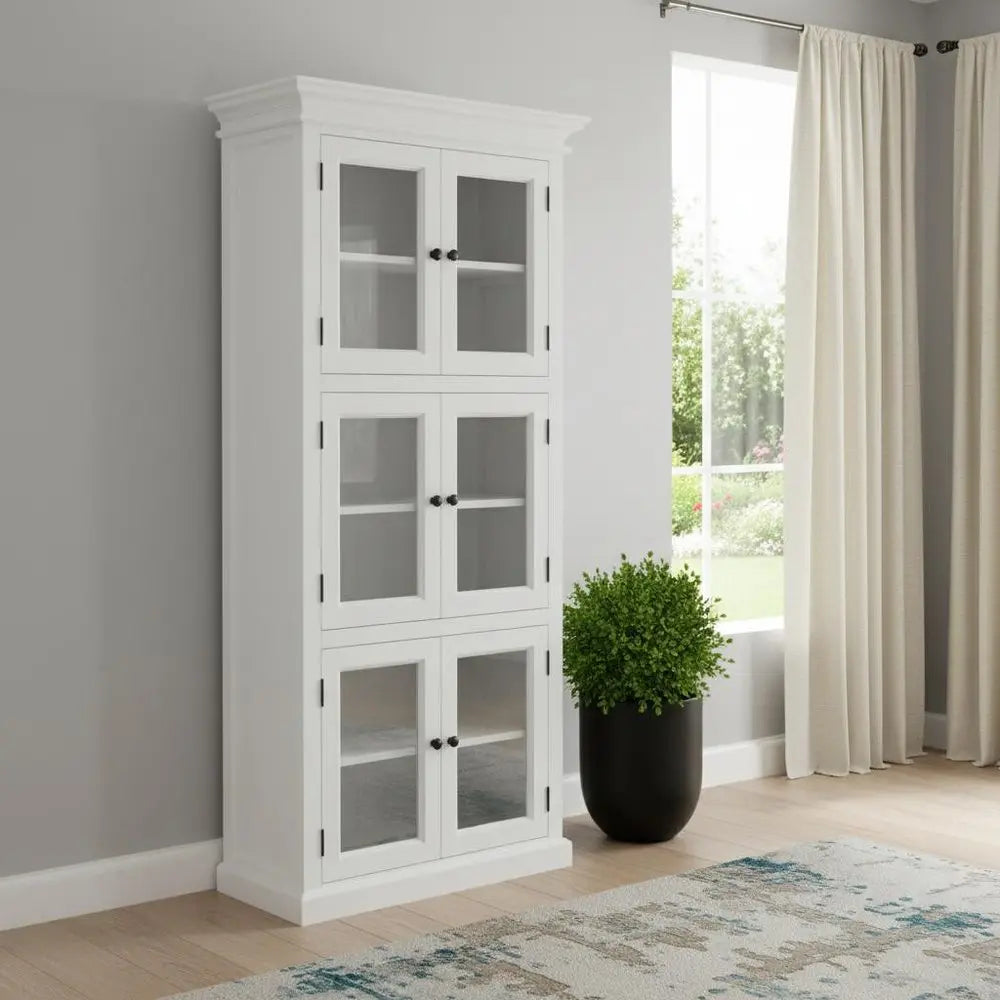 35" White Solid Wood Frame Standard Accent Cabinet With Six Shelves HomeRoots