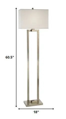 61" Nickel Traditional Shaped Floor Lamp With White Rectangular Shade HomeRoots