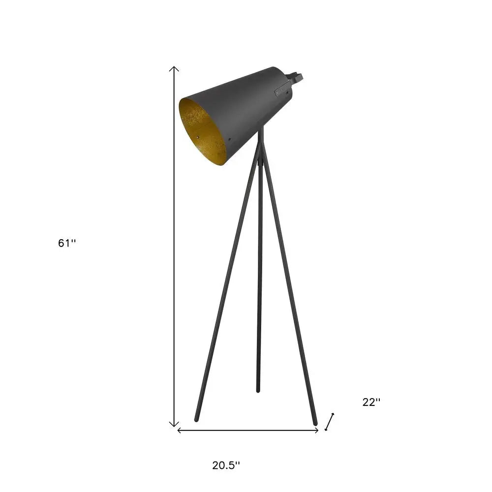 61" Tripod Floor Lamp With Gray Metal Cone Shade HomeRoots