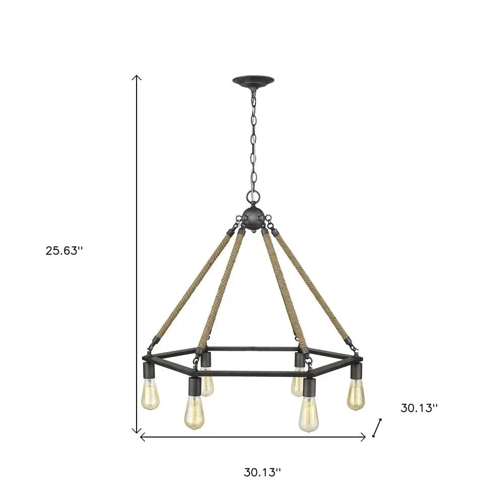 Brown and Black Six Light Metal Dimmable Chandelier HomeRoots