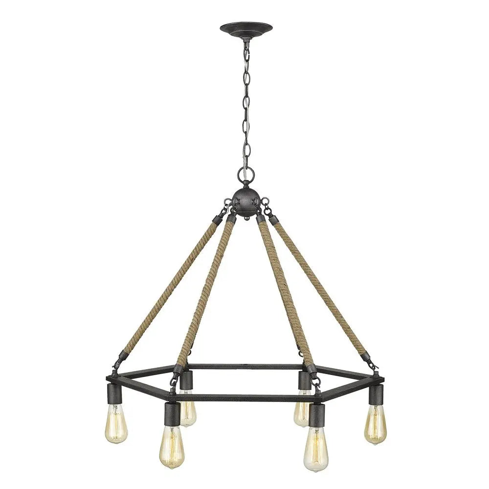 Brown and Black Six Light Metal Dimmable Chandelier HomeRoots