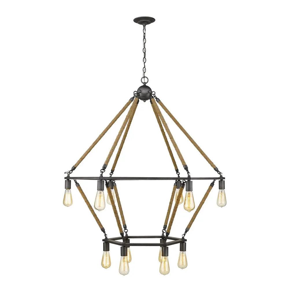 Brown and Black Twelve Light Metal Dimmable Chandelier HomeRoots