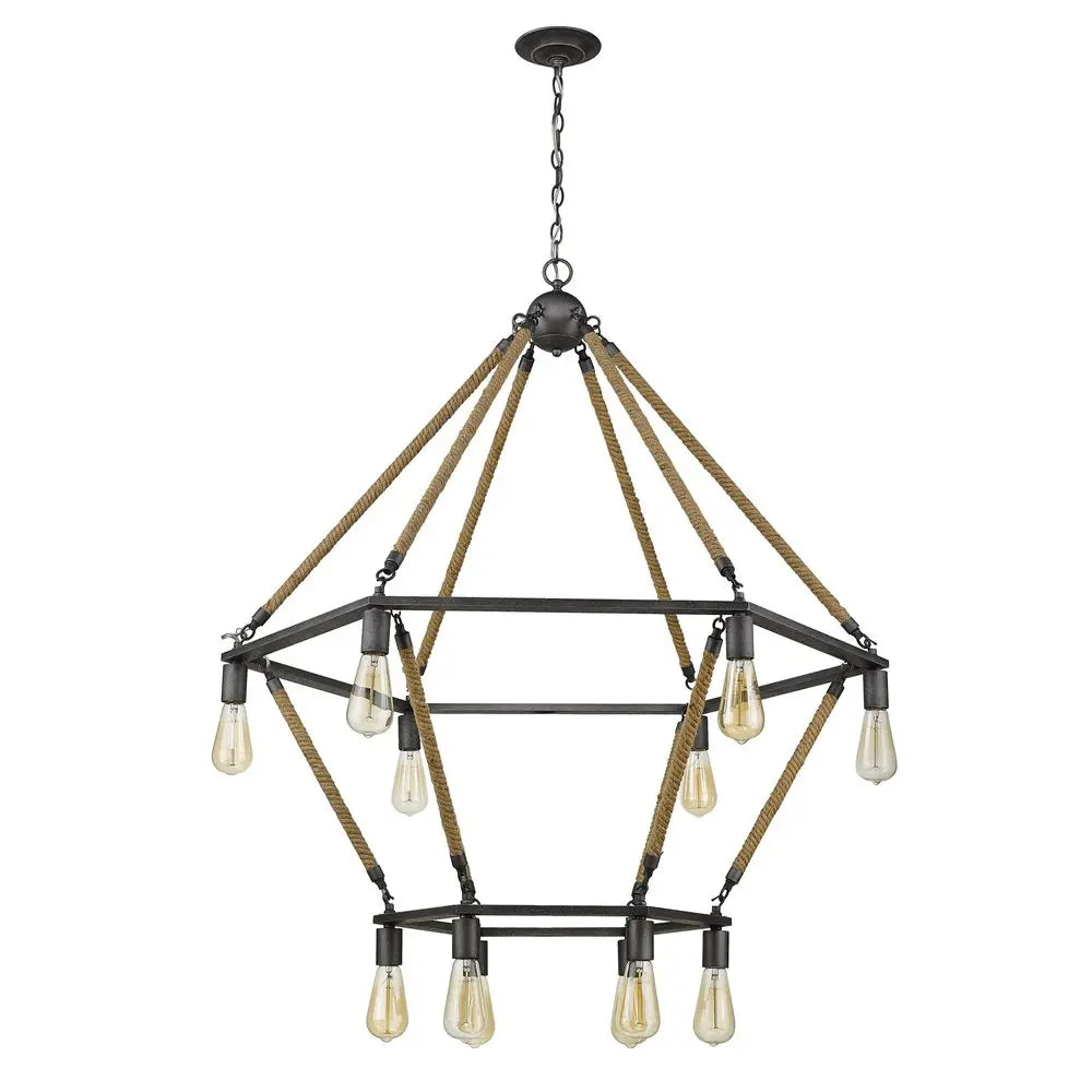Brown and Black Twelve Light Metal Dimmable Chandelier HomeRoots