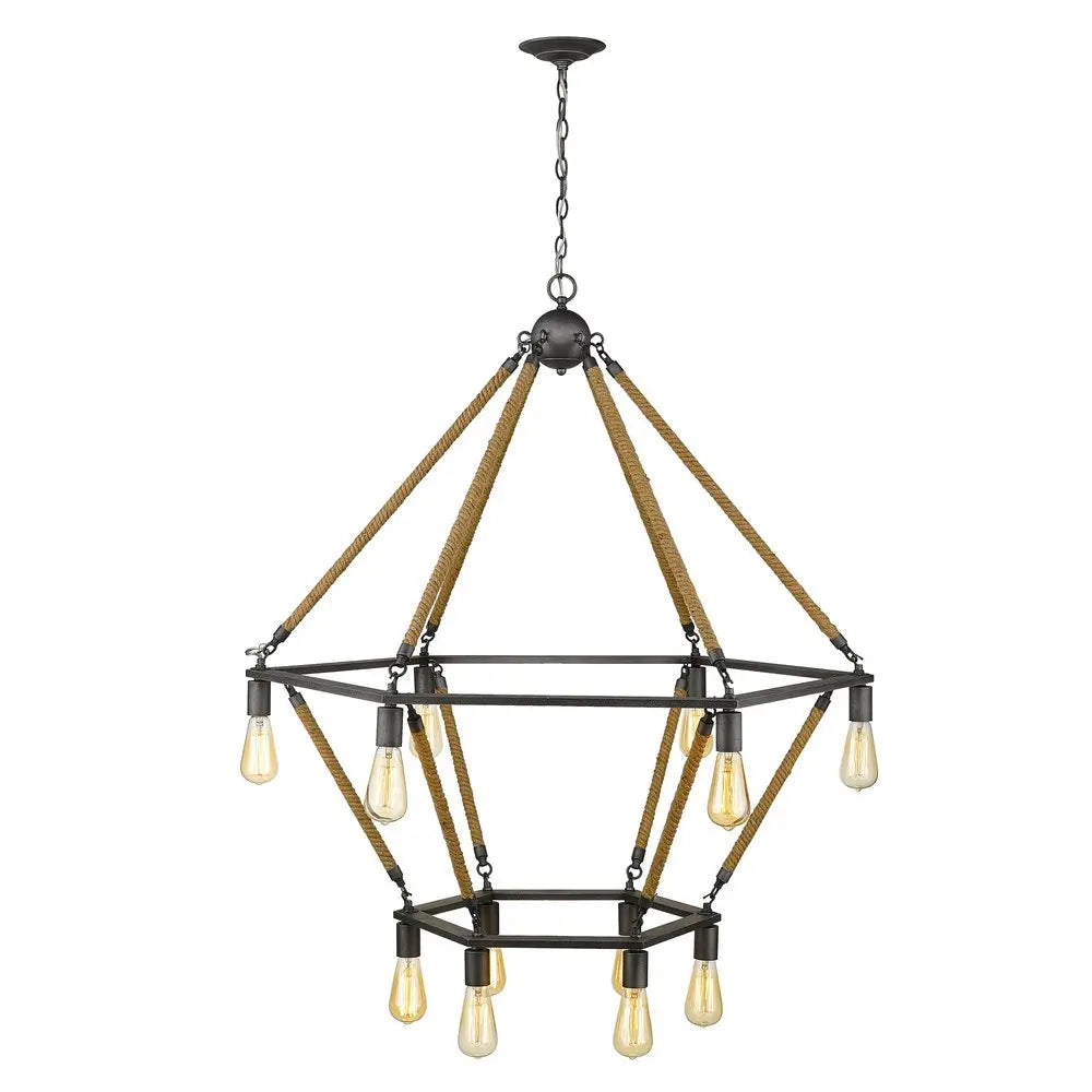 Brown and Black Twelve Light Metal Dimmable Chandelier HomeRoots