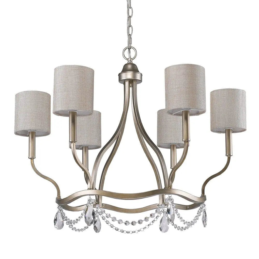 Gold Candle Style Six Light Metal Dimmable Chandelier With White Shades HomeRoots