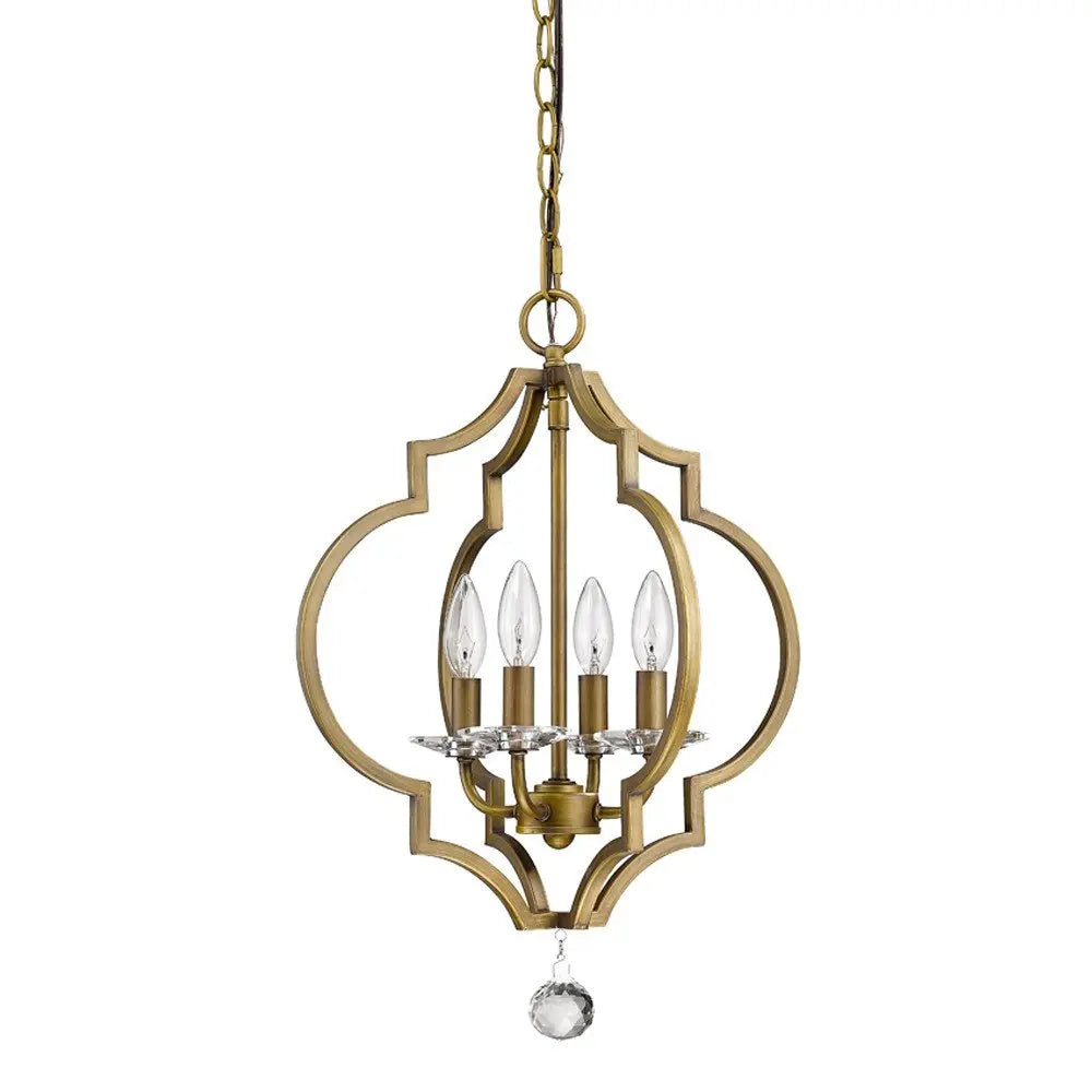 Brass Candle Style Four Light Metal and Crystals Dimmable Chandelier HomeRoots