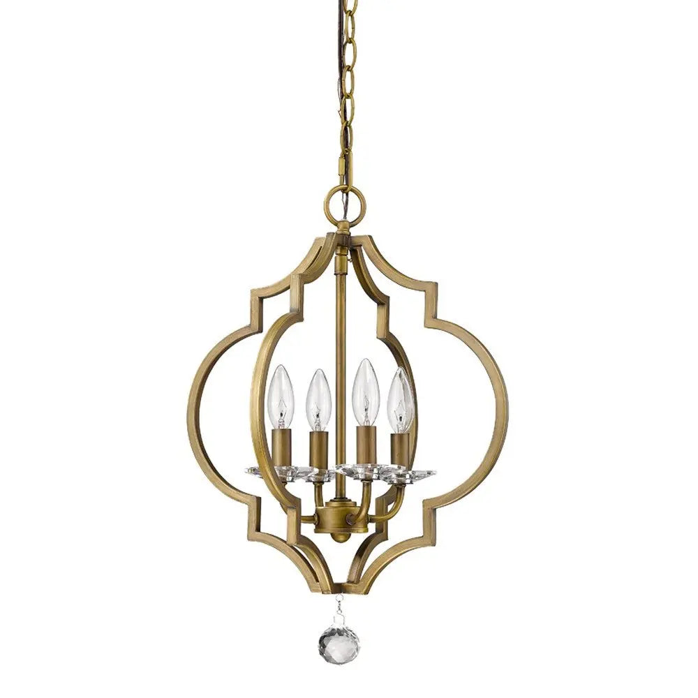 Brass Candle Style Four Light Metal and Crystals Dimmable Chandelier HomeRoots