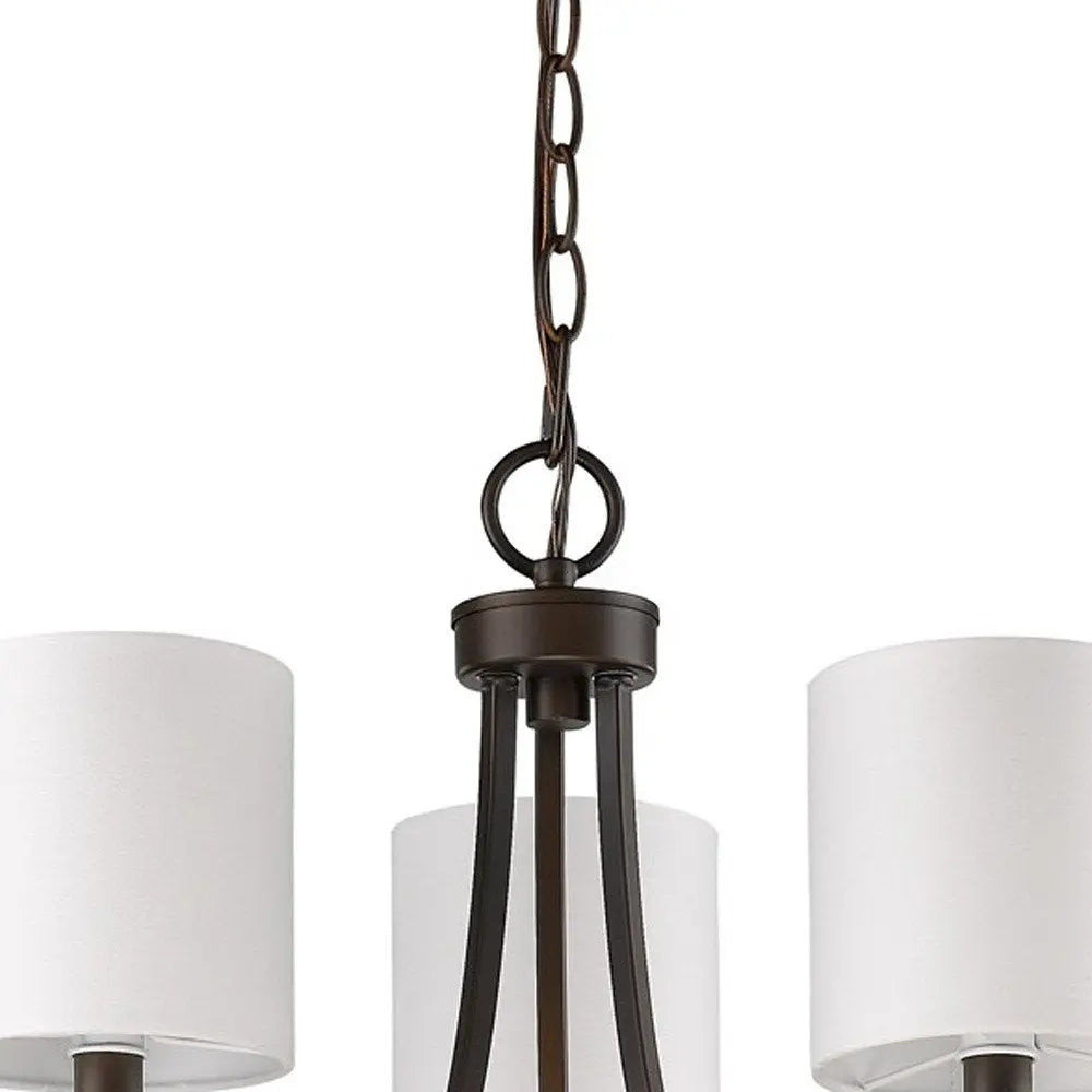 Bronze Candle Style Three Light Metal Dimmable Chandelier With White Shades HomeRoots