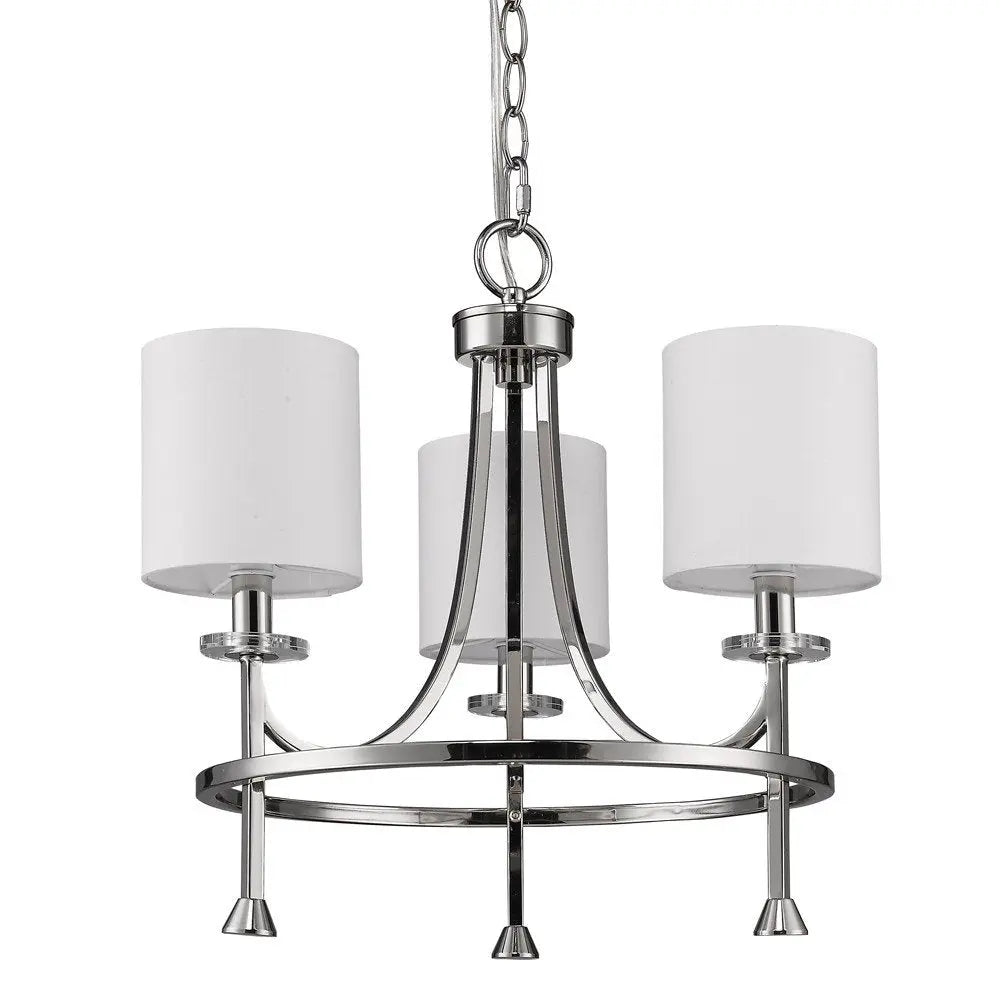 Silver Candle Style Three Light Metal Dimmable Chandelier With White Shades HomeRoots