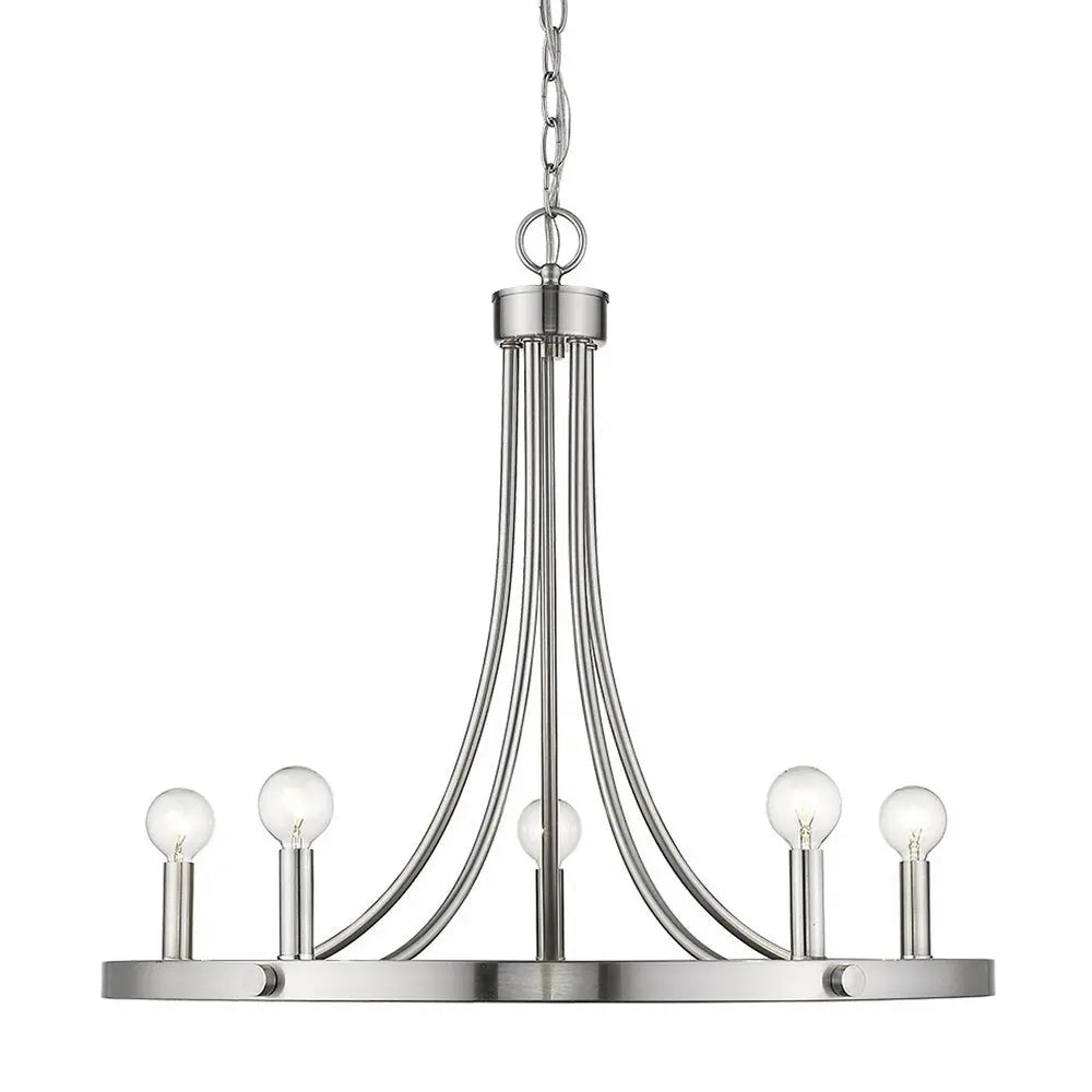 Silver Candle Style Five Light Metal Dimmable Chandelier HomeRoots
