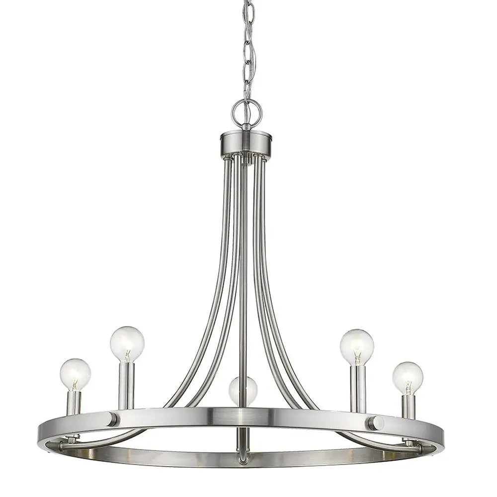 Silver Candle Style Five Light Metal Dimmable Chandelier HomeRoots