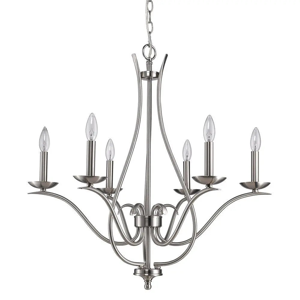 Nickel Candle Style Six Light Metal Dimmable Chandelier HomeRoots