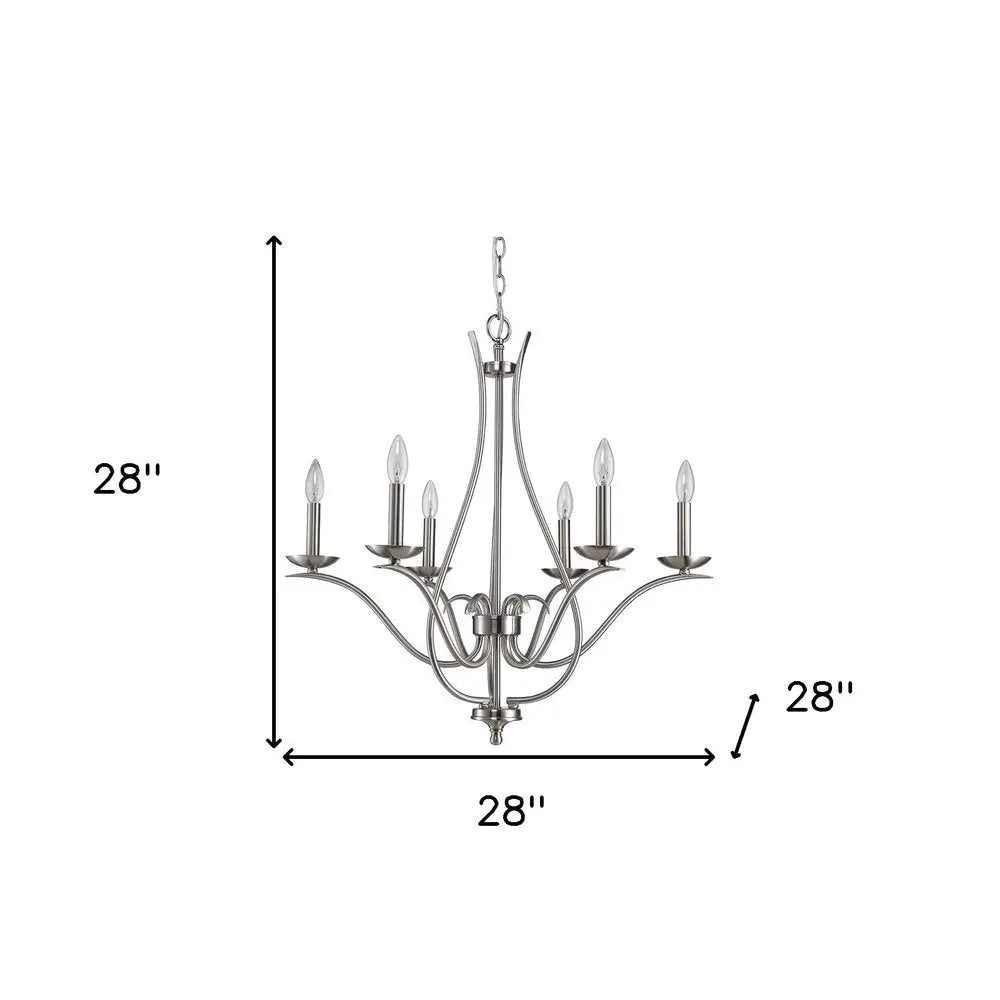 Nickel Candle Style Six Light Metal Dimmable Chandelier HomeRoots
