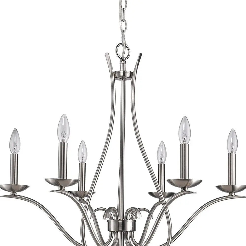 Nickel Candle Style Six Light Metal Dimmable Chandelier HomeRoots