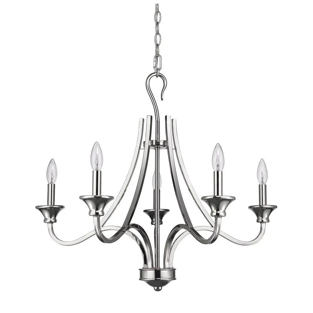Nickel Candle Style Five Light Metal Dimmable Chandelier HomeRoots