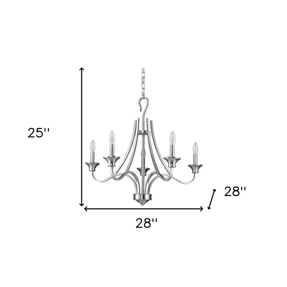 Silver Candle Style Five Light Metal Dimmable Chandelier HomeRoots