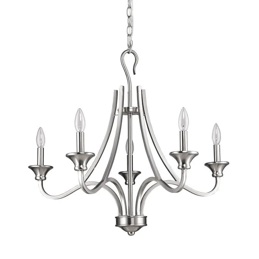 Silver Candle Style Five Light Metal Dimmable Chandelier HomeRoots