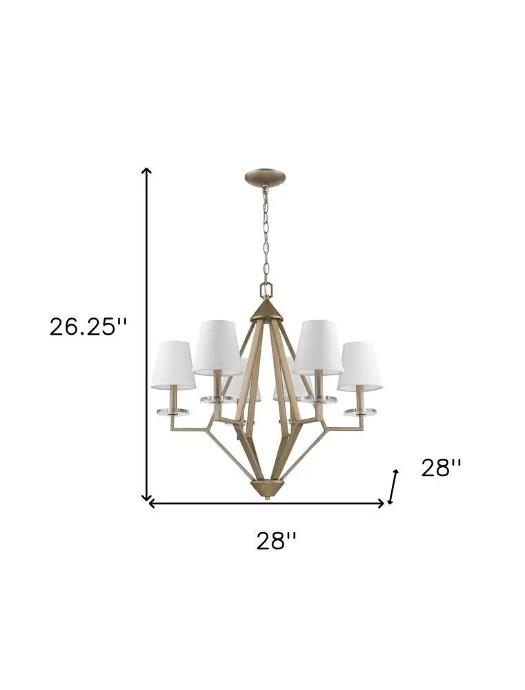 Gold Candle Style Six Light Metal and Crystals Dimmable Chandelier With White Shades HomeRoots