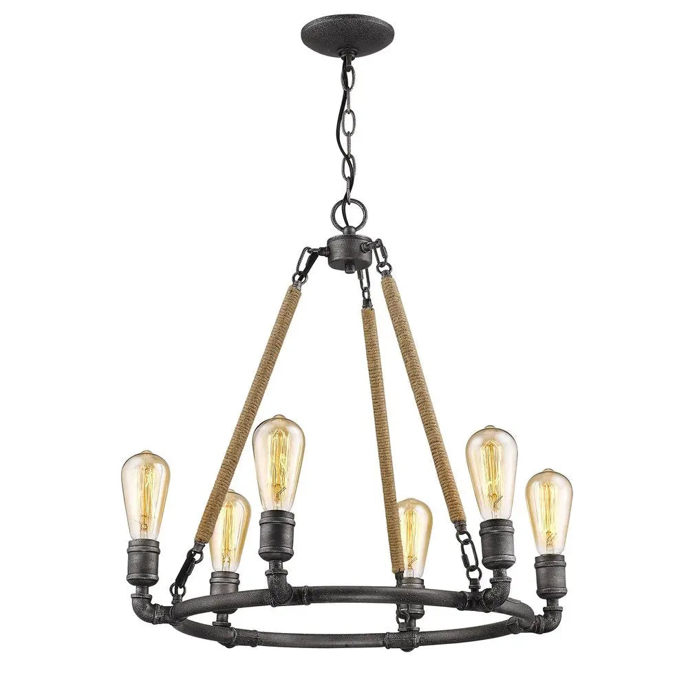 Brown and Black Candle Style Six Light Metal Dimmable Chandelier HomeRoots