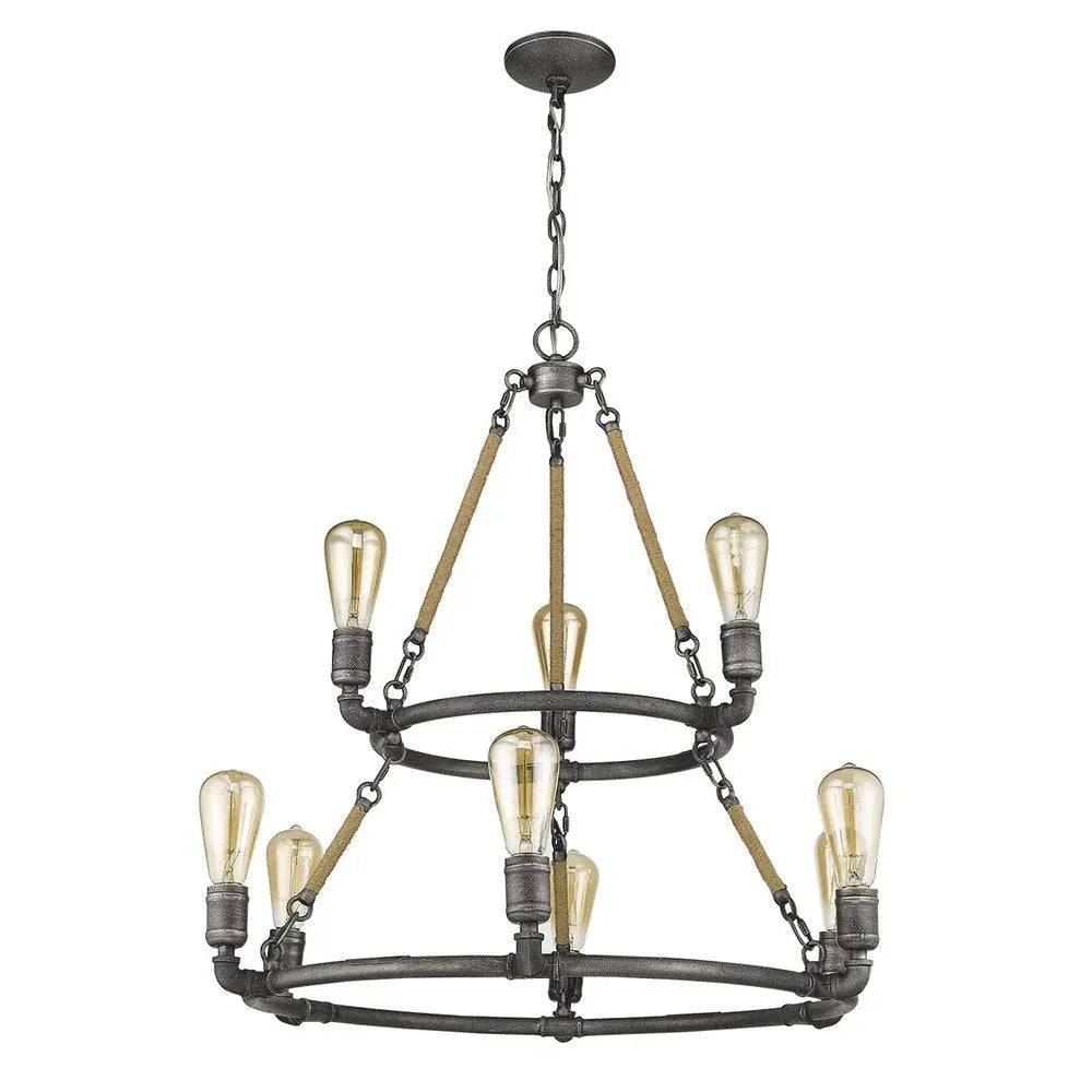 Brown and Black Nine Light Metal Dimmable Chandelier HomeRoots