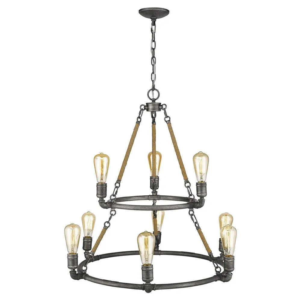 Brown and Black Nine Light Metal Dimmable Chandelier HomeRoots