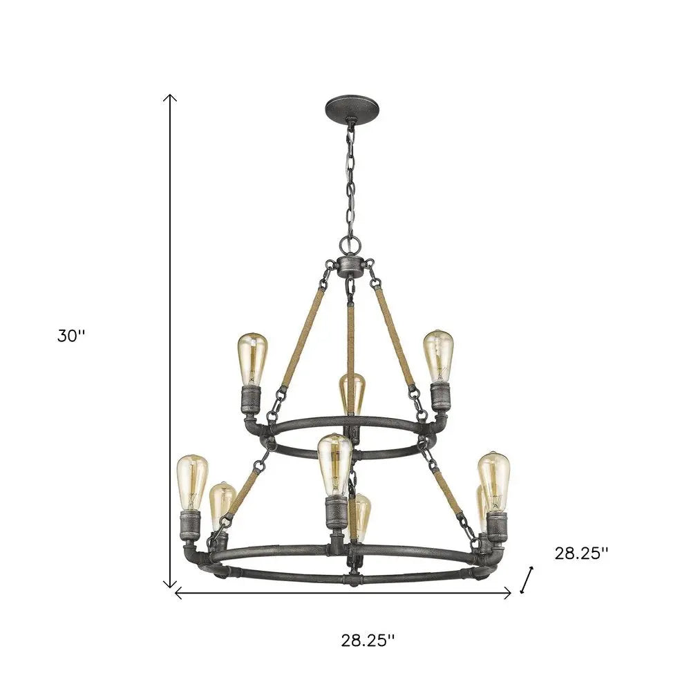Brown and Black Nine Light Metal Dimmable Chandelier HomeRoots