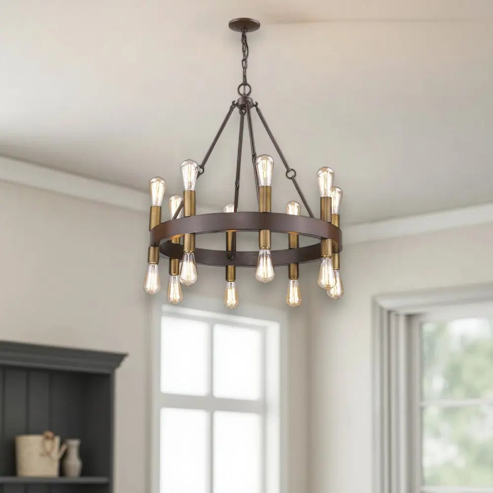 Brown and Black Candle Style Multi Light Metal Dimmable Chandelier HomeRoots