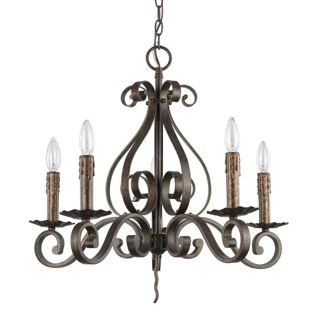 Brown Candle Style Five Light Metal Dimmable Chandelier HomeRoots