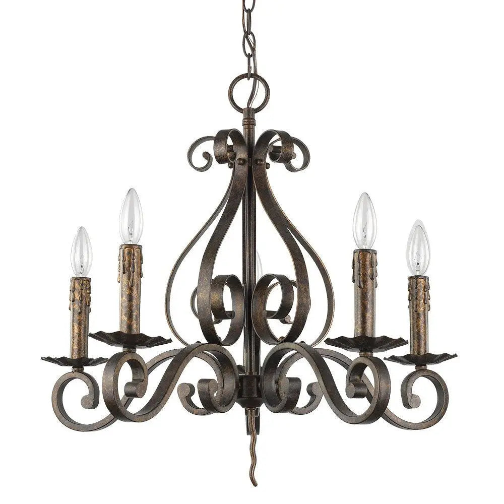 Brown Candle Style Five Light Metal Dimmable Chandelier HomeRoots
