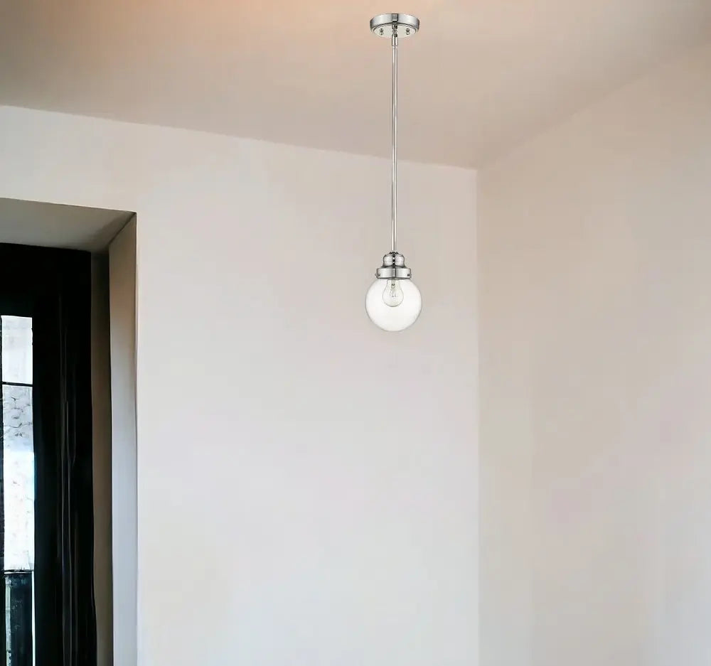 Silver Metal Hanging with Round Clear Glass Shade HomeRoots