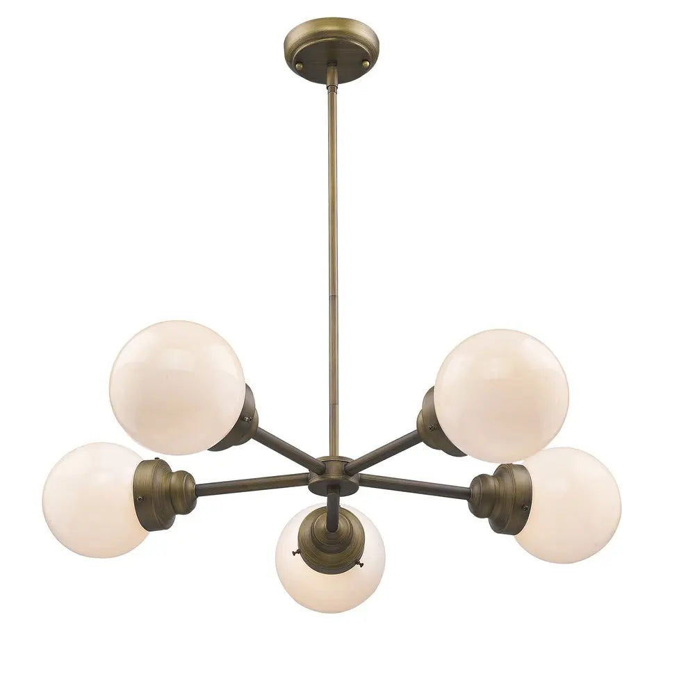 Bronze Five Light Metal Dimmable Chandelier With White Shades HomeRoots