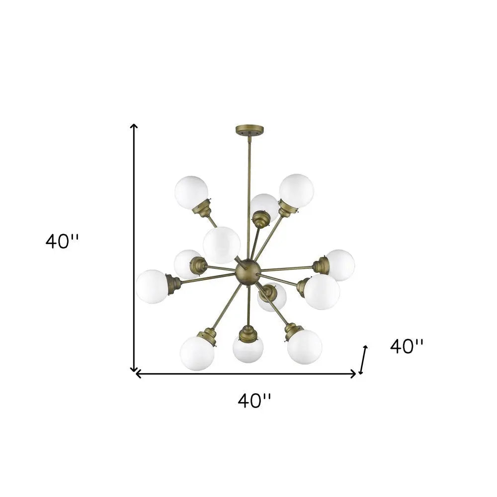 Bronze Sputnik Twelve Light Frosted Metal Dimmable Chandelier With Off White Shades HomeRoots