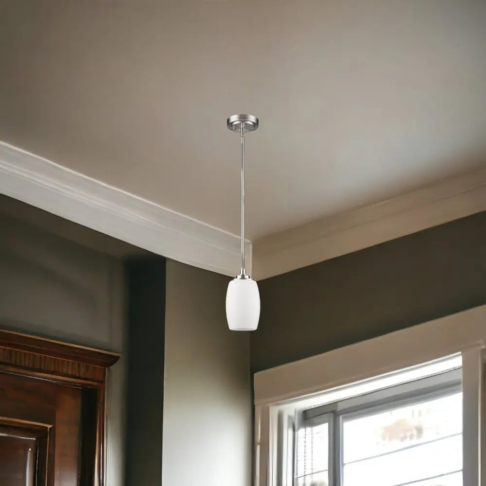 Silver Hanging Light with Frosted Glass Shade HomeRoots