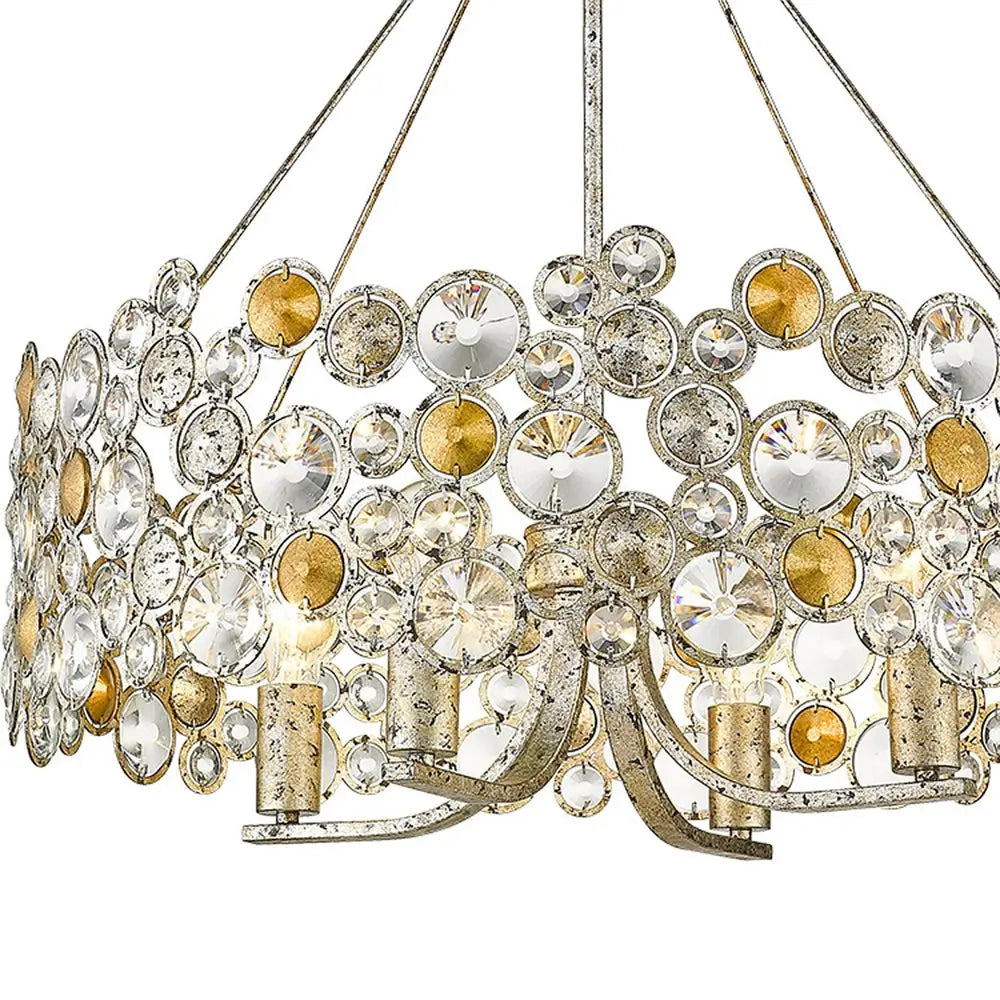 Silver Shaded Four Light Metal and Crystals Dimmable Chandelier With Silver Shades HomeRoots