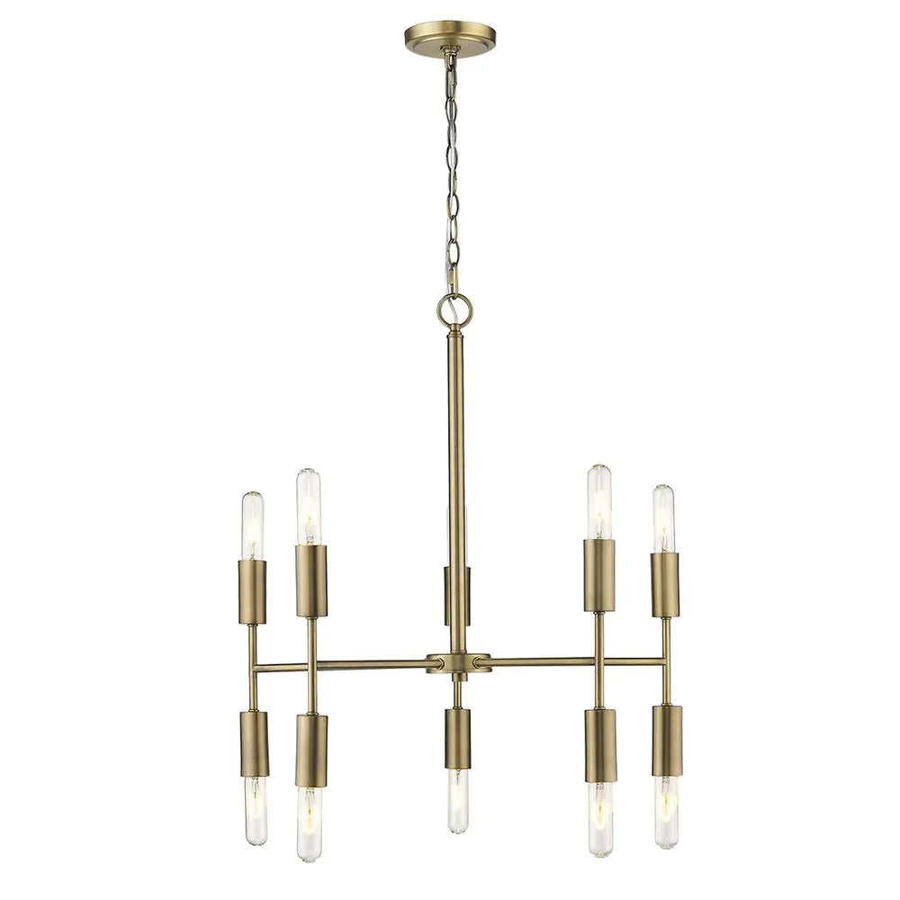 Brass Candle Style Ten Light Metal Dimmable Chandelier HomeRoots