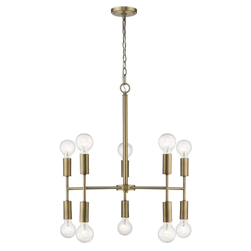Brass Candle Style Ten Light Metal Dimmable Chandelier HomeRoots