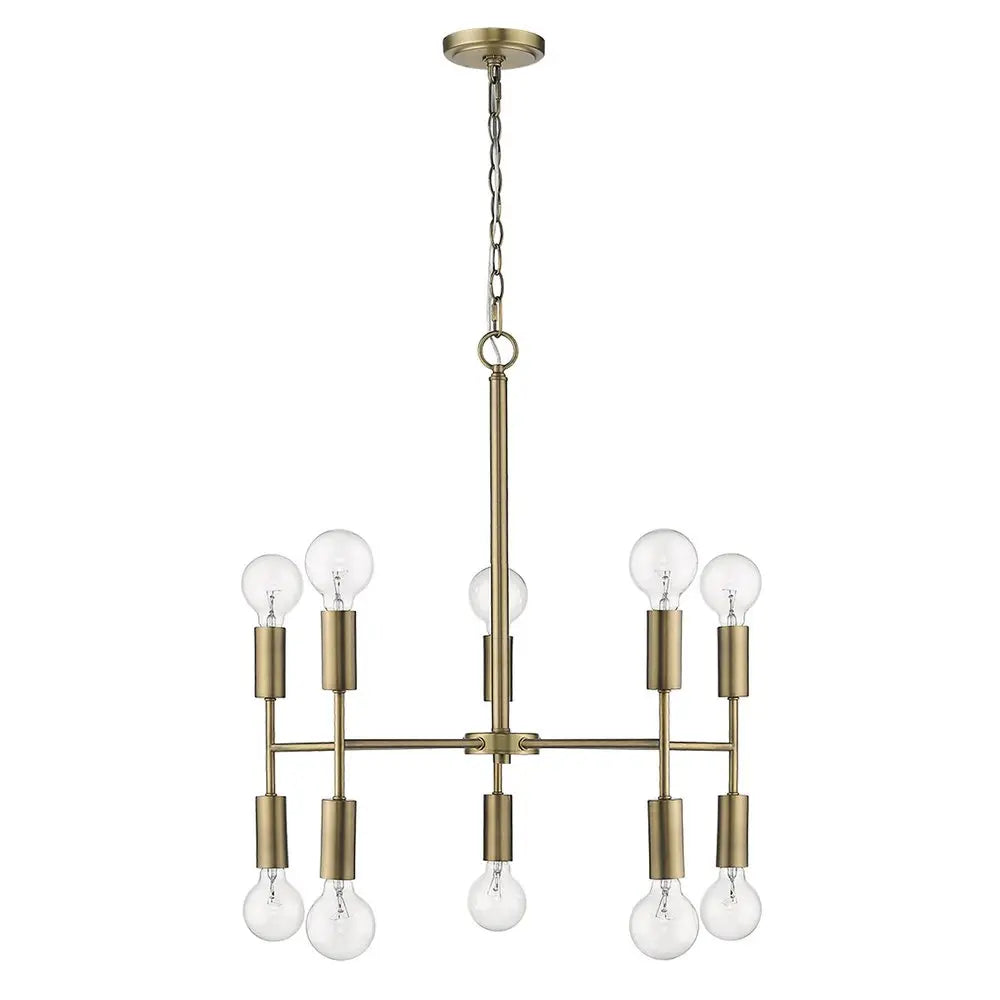 Brass Candle Style Ten Light Metal Dimmable Chandelier HomeRoots