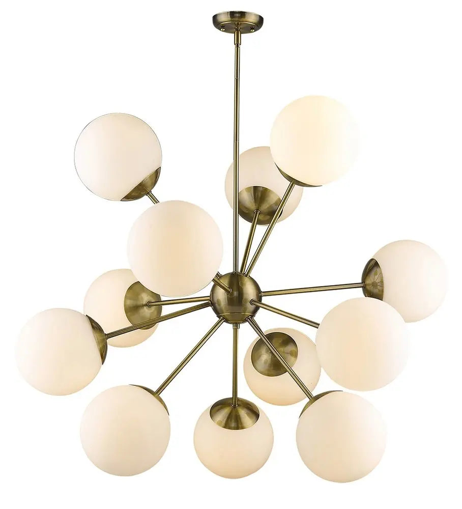 Brass Sputnik Twelve Light Frosted Metal Dimmable Chandelier With White Shades HomeRoots