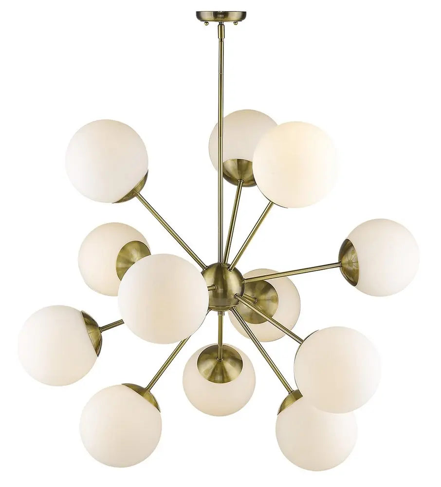 Brass Sputnik Twelve Light Frosted Metal Dimmable Chandelier With White Shades HomeRoots