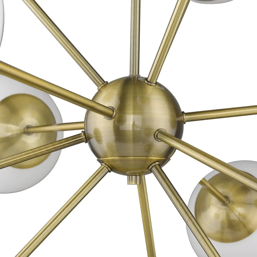 Brass Sputnik Twelve Light Frosted Metal Dimmable Chandelier With White Shades HomeRoots