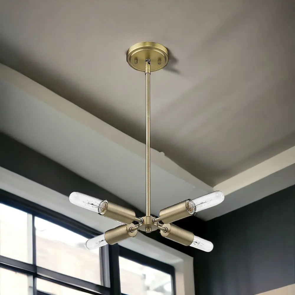 Gold Four Light Metal Dimmable Chandelier HomeRoots