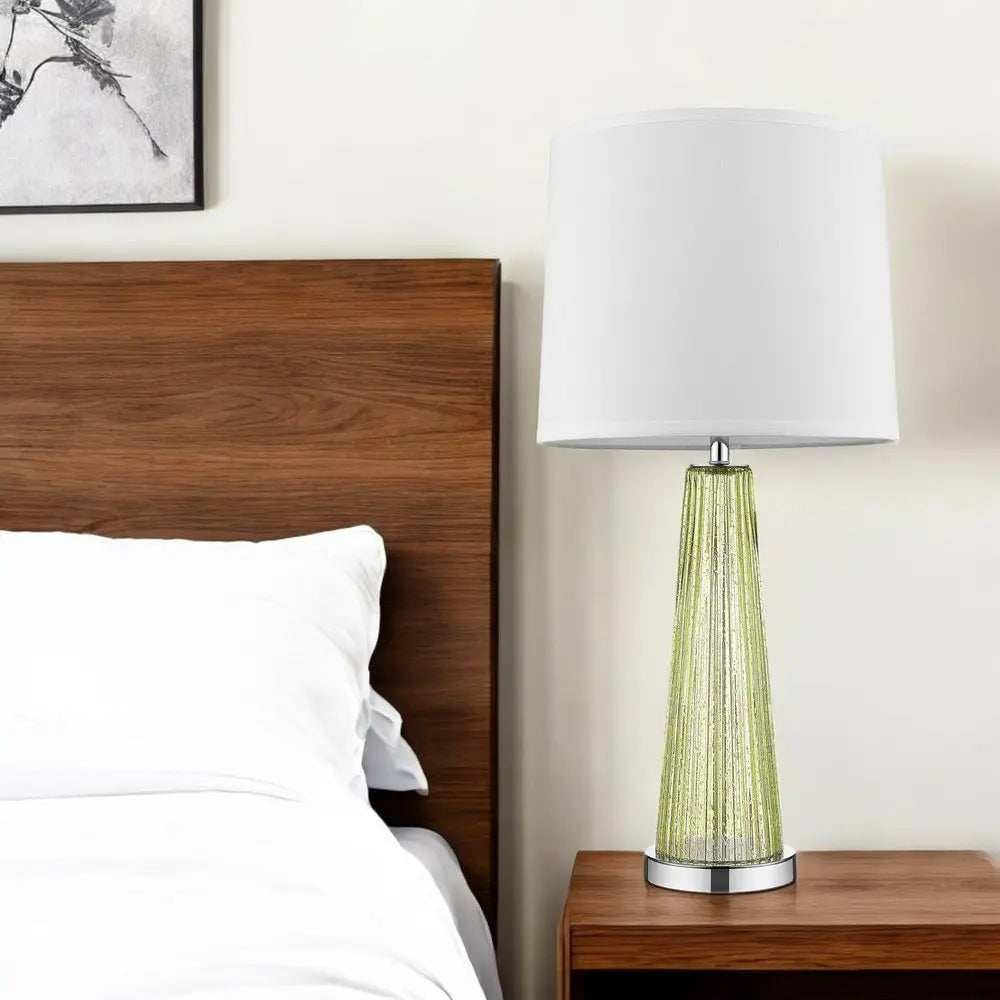 29" Green Glass Buffet Lamp With Off White Empire Shade HomeRoots