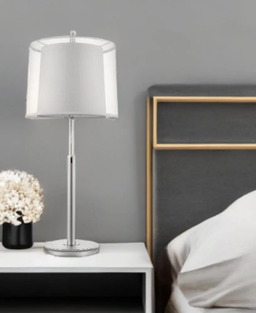 31" Silver Metal Table Lamp With White Empire Shade HomeRoots