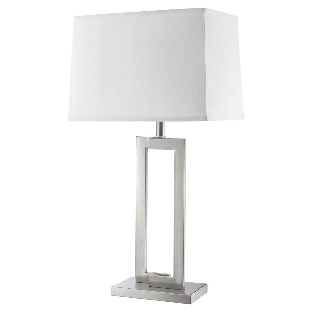 30" Silver Metal Table Lamp With White Rectangular Shade HomeRoots