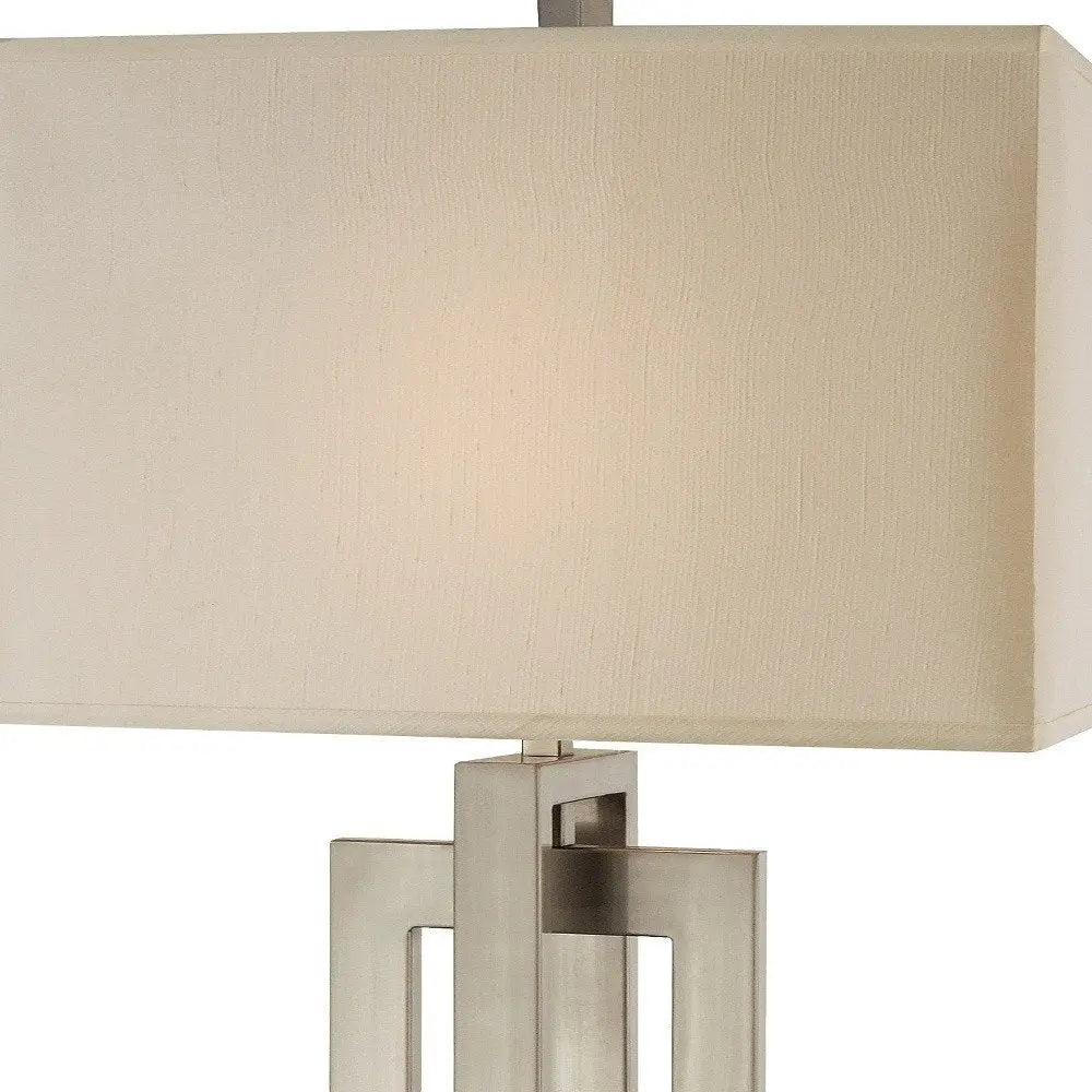 36" Nickel Iron Geometric Table Lamp With Ivory Shade HomeRoots